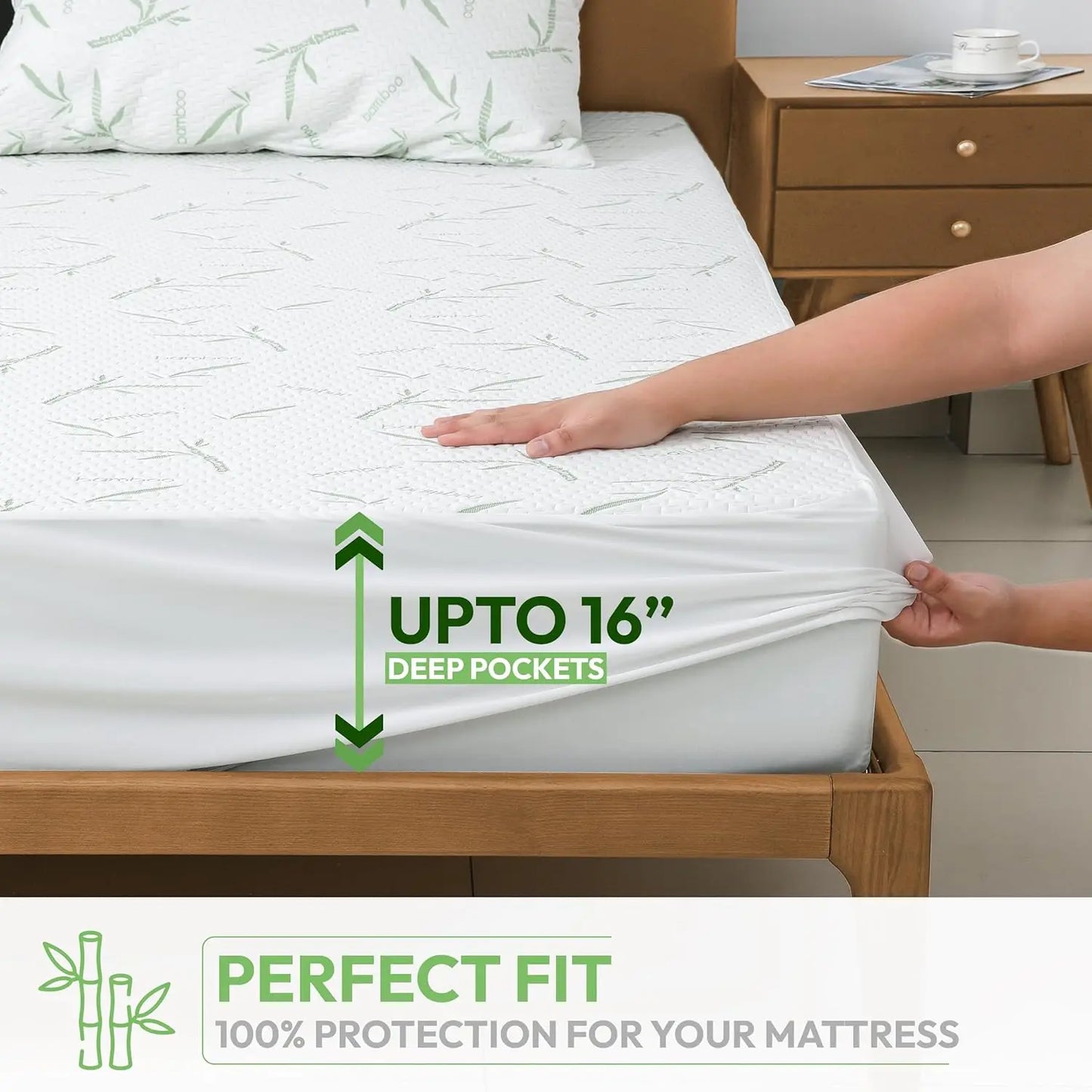 Mattress Protector, 100% Waterproof & Ultra-Tech Cooling Rayon dervied from Bamboo Viscose - Fitted Sheet Style, Deep Pocket