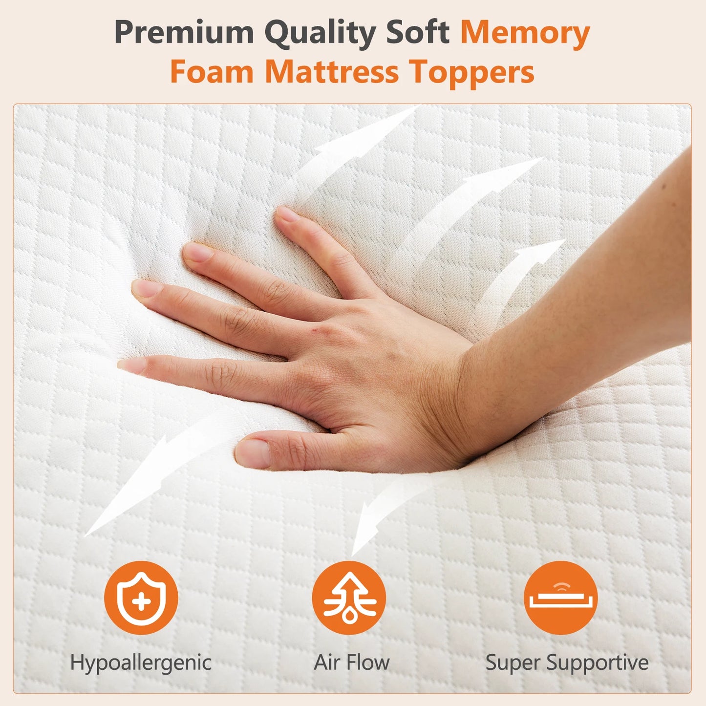 JHK 3 Inch Mattress Topper with Fabric Cover Memory Foam Thick Gel Infused Cooling Toppers Pad and Breathable Bed Topper