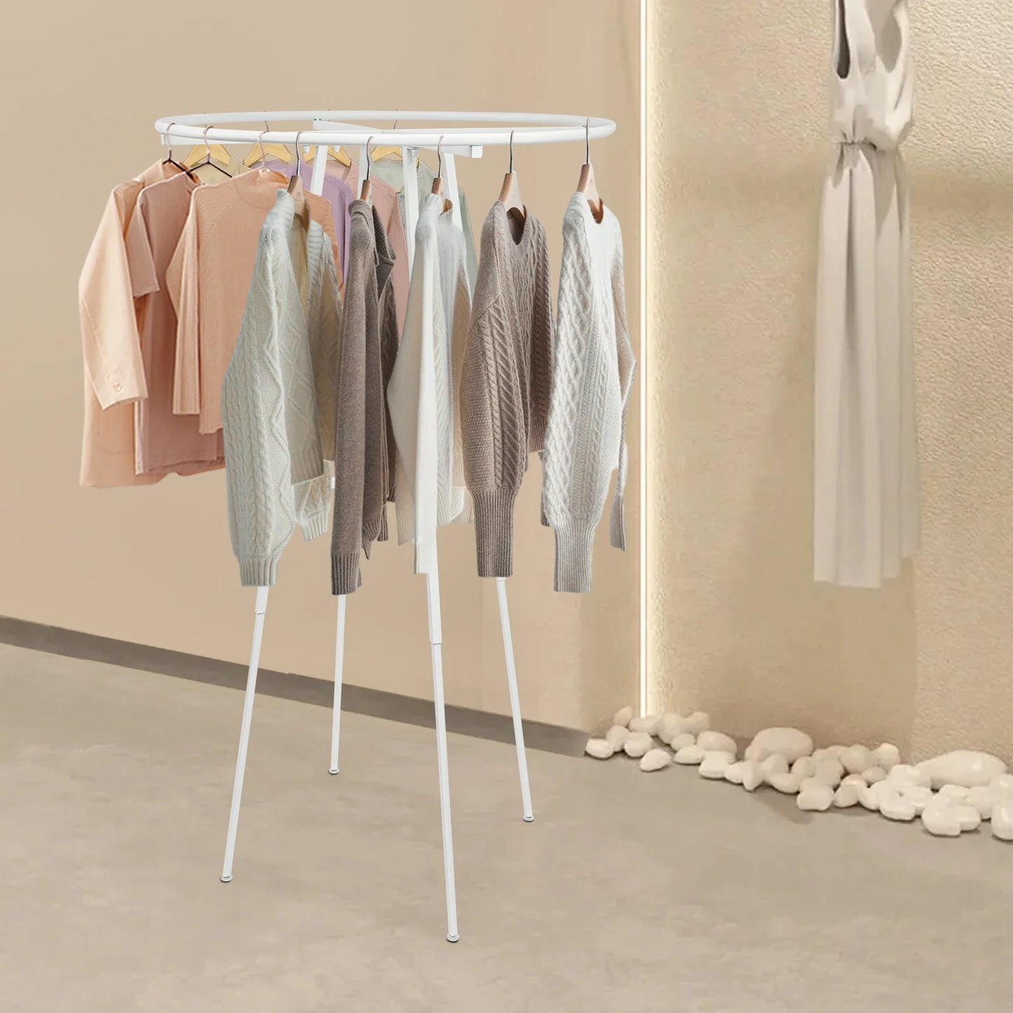 360° 4-6ft Round Clothing Rack Display Floor Standing Steel Rustproof Garment Hanger Organizer for Bedroom Retail Store Boutique Laundromat Studio Home Entryway Coat Stand