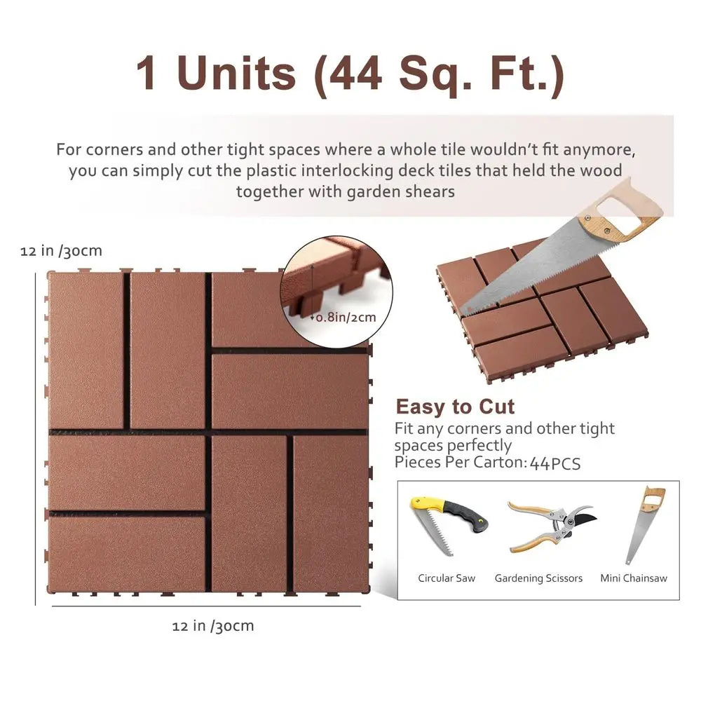Interlocking Deck Tiles, Patio Deck Tiles, 44 Pack Deck Tiles Interlocking Outdoor All Weather, 12'x12', 8 Slat, 44 Sq. T, Highl