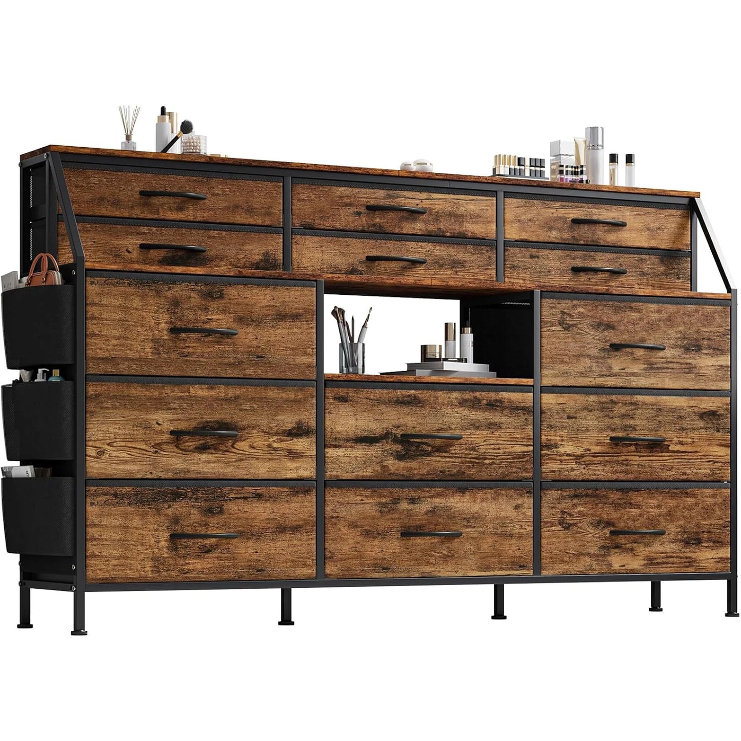 14 Drawer Dresser for Bedroom, Fabric Chest of Drawers with Wooden Top, Large Storage Cabinet with Metal Frame for Closet