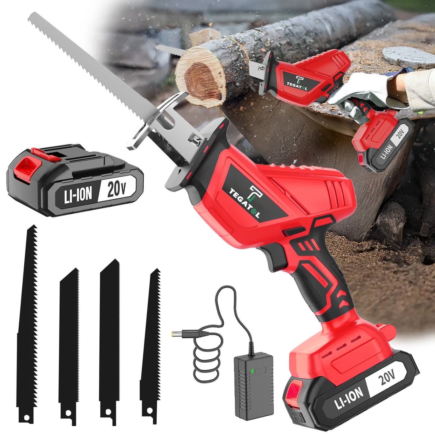 Cordless Reciprocating Saw Horse Knife Saw Cutting Tool Home DIY Wooden Metal PVC Pipe Cutting Tool 20V with Battery