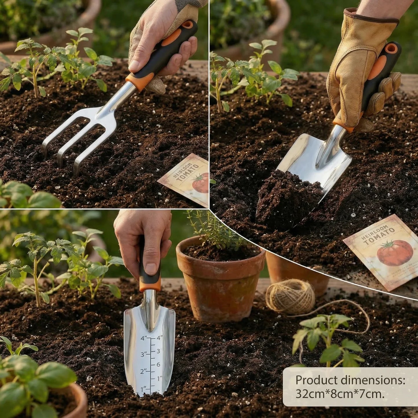 Precise Control Gardening Tools Set - 3-Piece Magnesium-aluminum alloy Hand Trowel, Ergonomic Handles for Weeding & Planting