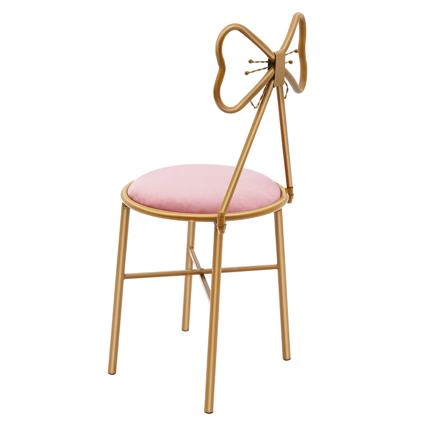 Pink Butterfly Back Vanity Stool Flannelette Makeup Chair Girl Dressing Stool Backrest Manicure Chair for Bedroom Dresser Salon