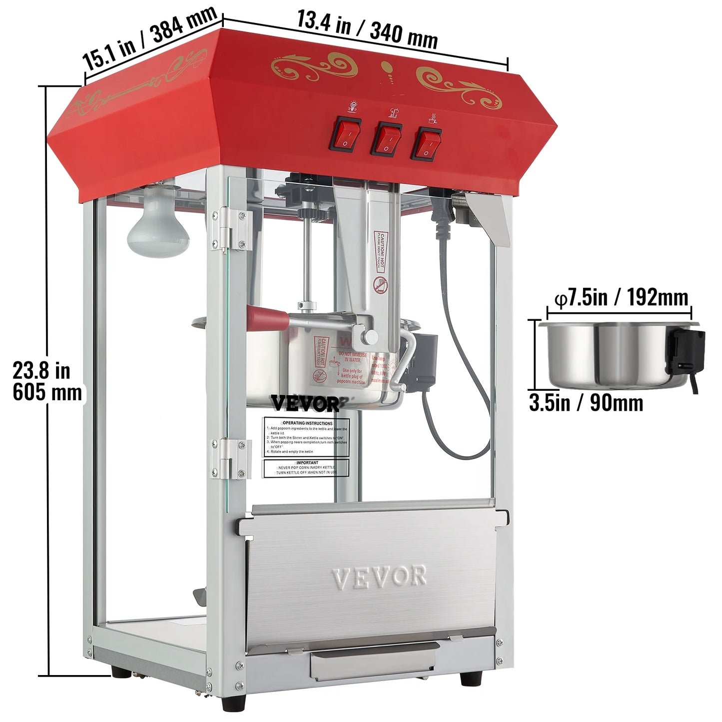 SucceBuy 8/12Oz Electric Popcorn Maker Commercial Popper Machine Automatic Corn Cookware with Scoop Spoon SUS304 Heating Tube