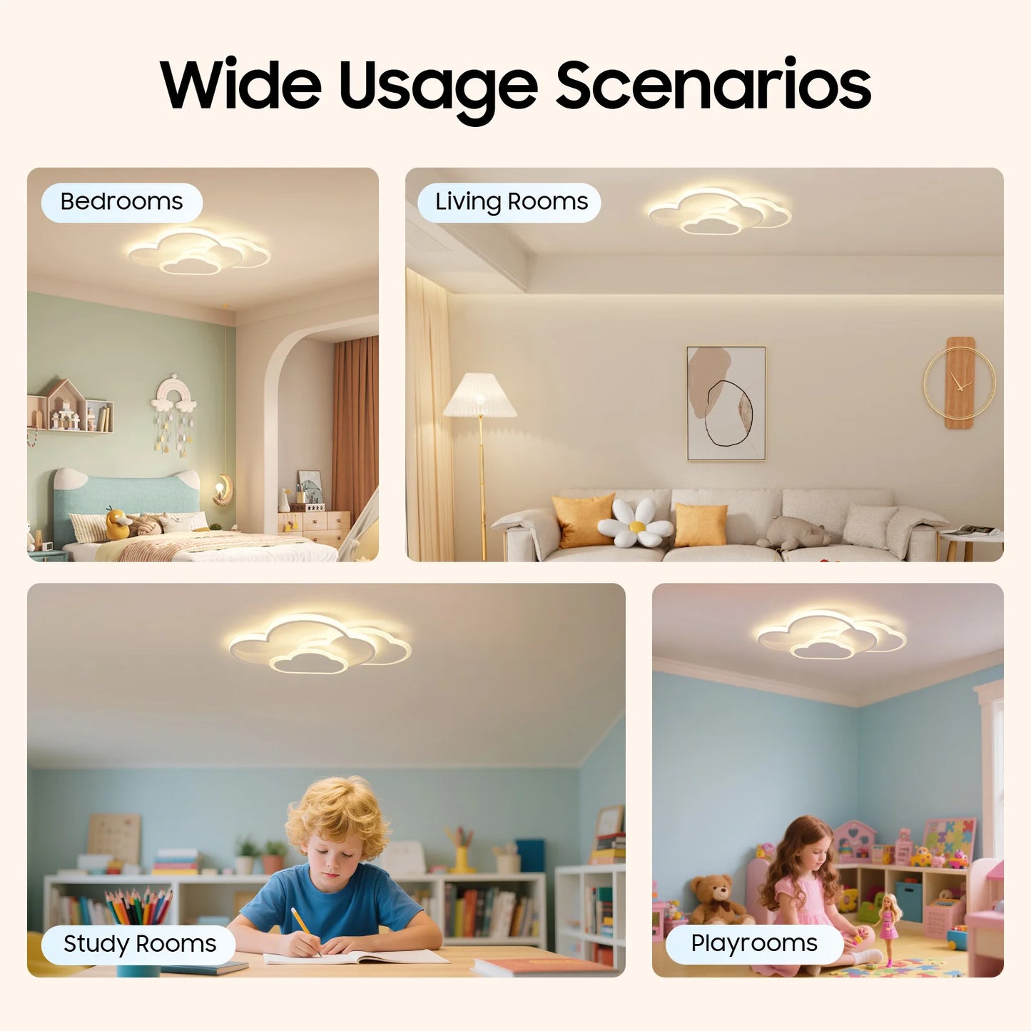Cloud Shape LED Ceiling Light Fixture Modern 3-Color Lighting Acrylic Ceiling Lamp for Living Room Bedroom Kid's Room 52x31cm