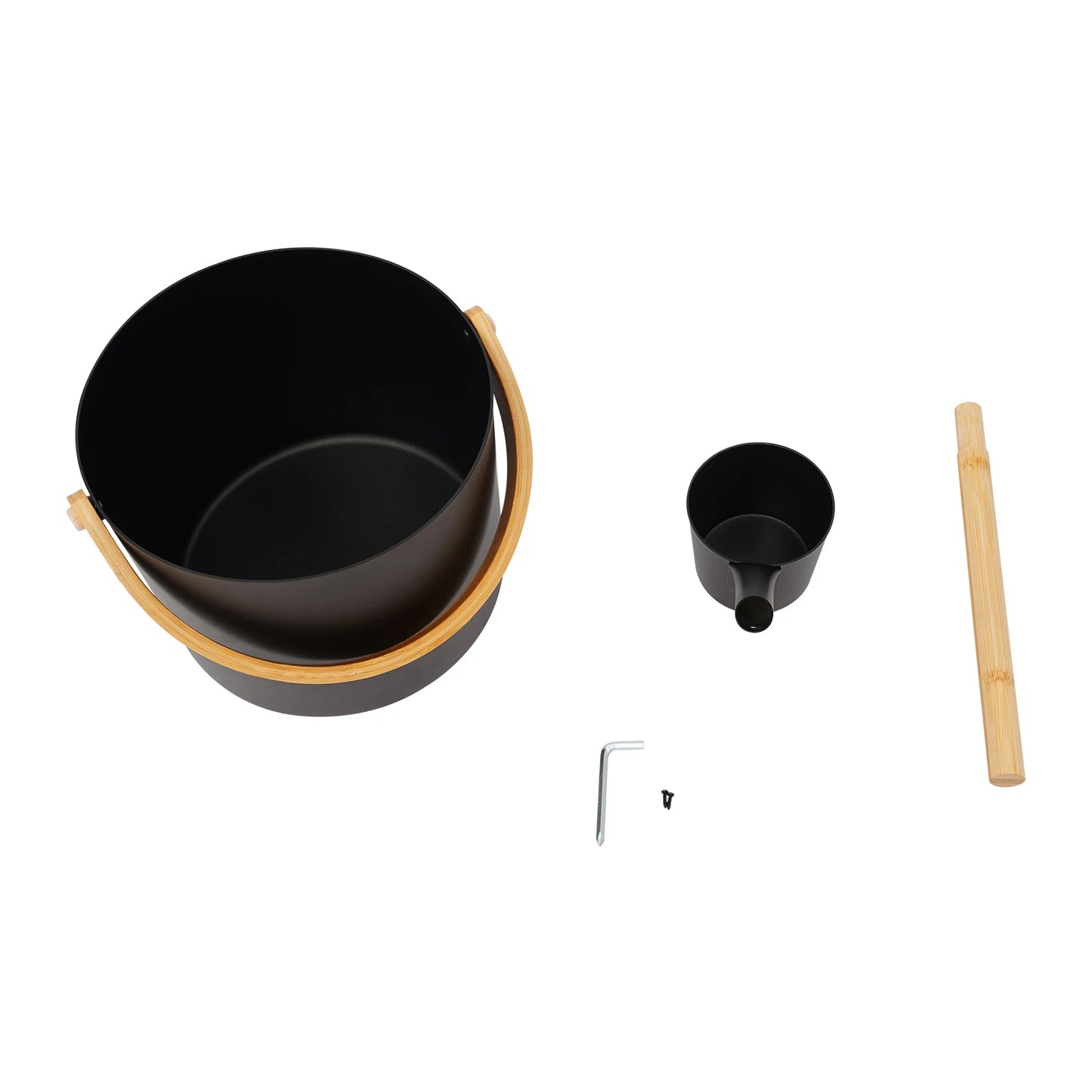 Black Sauna Bucket and Ladle Set, Large Aluminum Sauna Bucket With Long Handle Spoon, Sauna Accessories Set