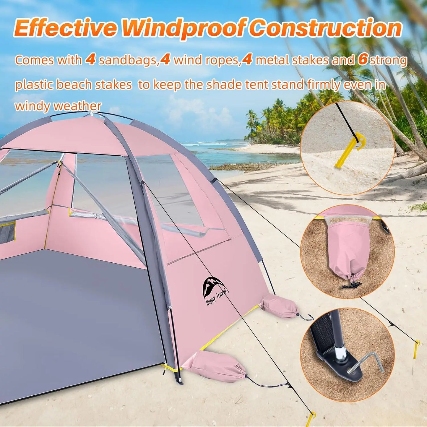 Beach Tent Sun Shelter for 3/4/5/6/7/8 Person, Portable UPF 50+ UV Protection Beach Shade Canopy for