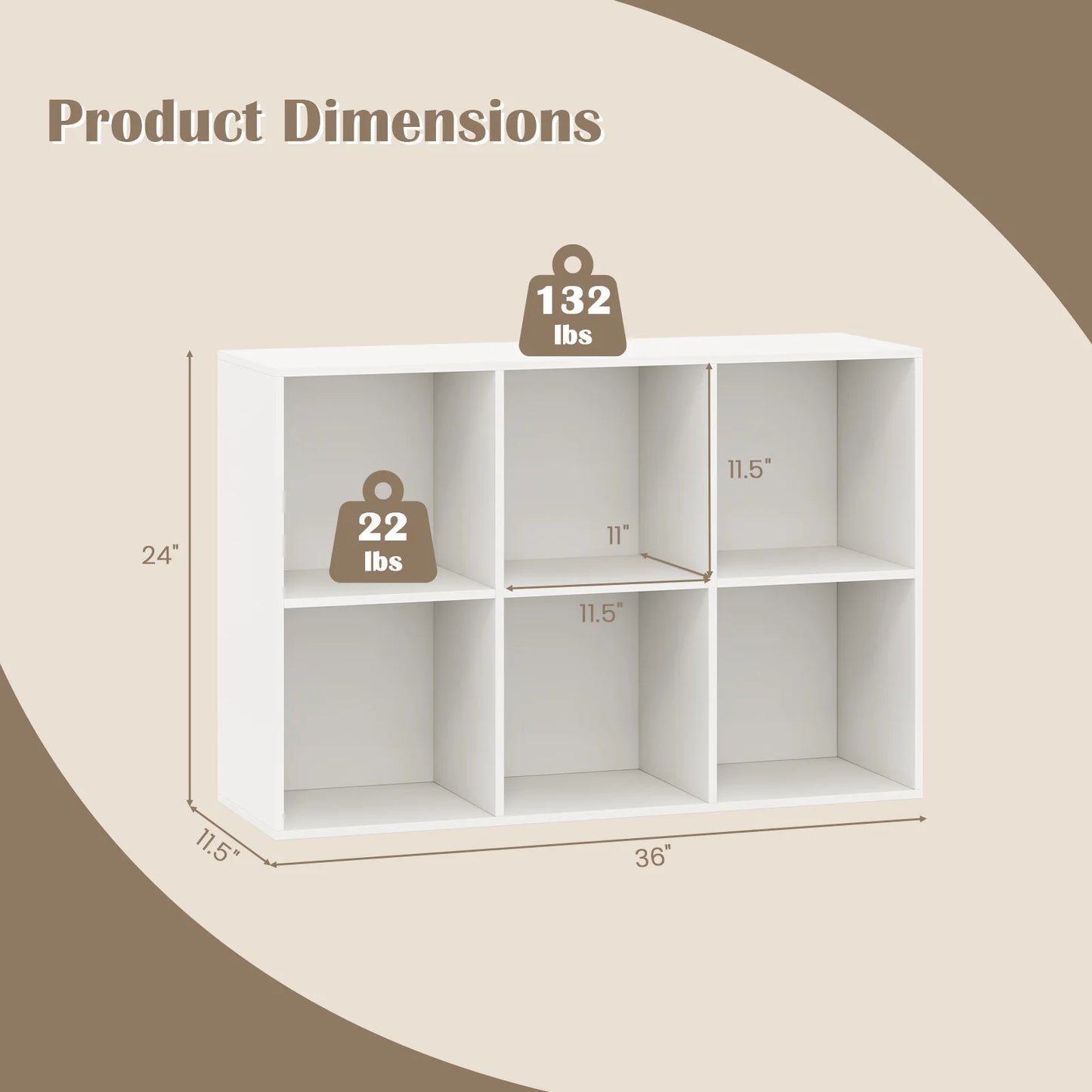 6-Cube Bookcase Modern 3-Tier Storage Organizer Horizontal Vertical Bookshelf