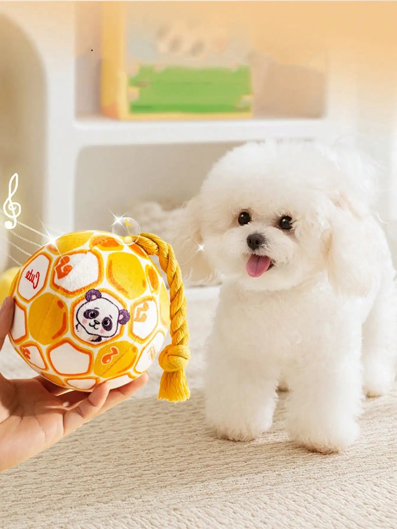 Cartoon Pattern Dog Toy Ball With Rope, Squeaky, Durable, Interactive, Suitable For Training And Entertaining Small To Medium Dogs