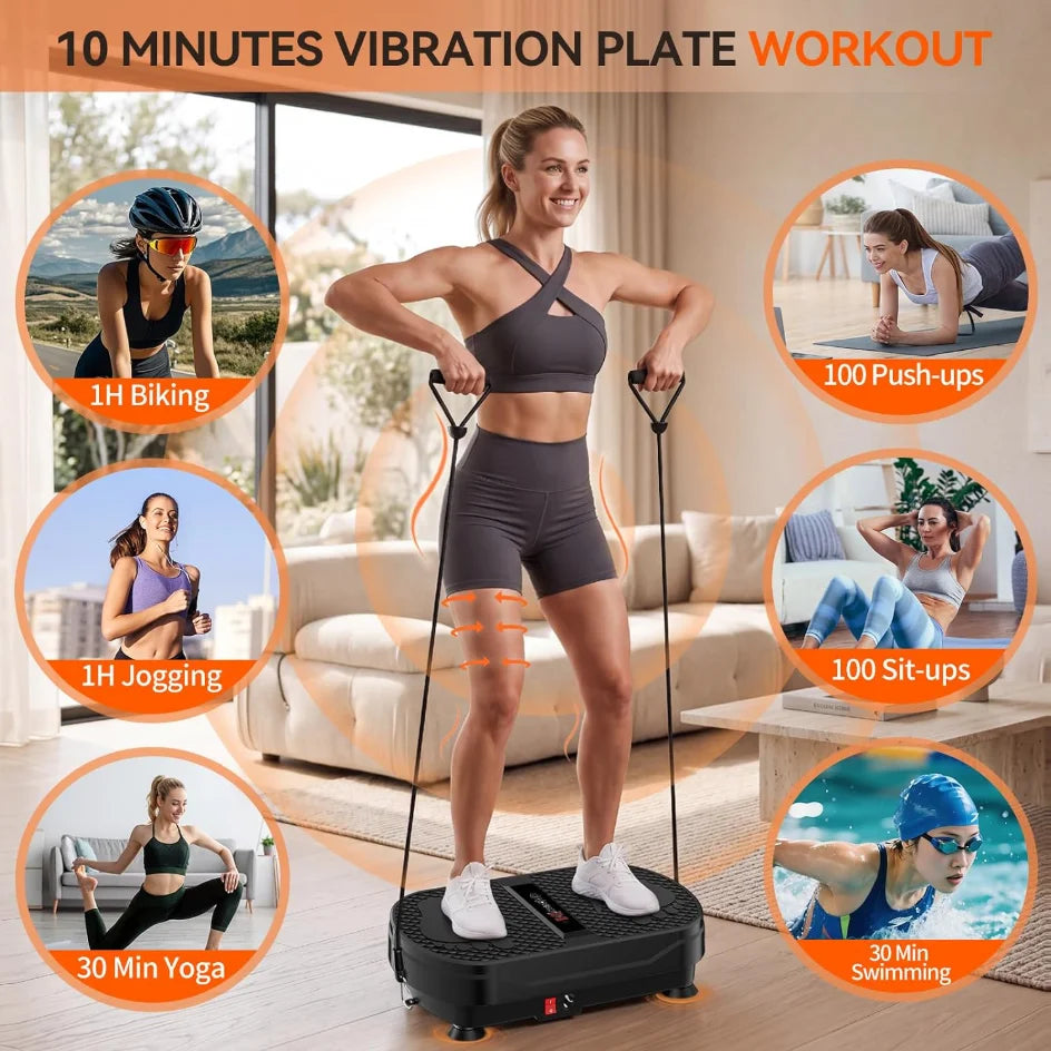 Vibration Plate Exercise Machine Whole Body Vibration Platform Fat Burning Weight Loss Slimming Shaker Machine Remote Control Adjustable Speed Home Fitness Body Shaping Equipment With Resistance Bands & Elastic Bands