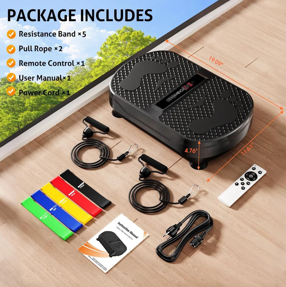 Vibration Plate Exercise Machine Whole Body Vibration Platform Fat Burning Weight Loss Slimming Shaker Machine Remote Control Adjustable Speed Home Fitness Body Shaping Equipment With Resistance Bands & Elastic Bands