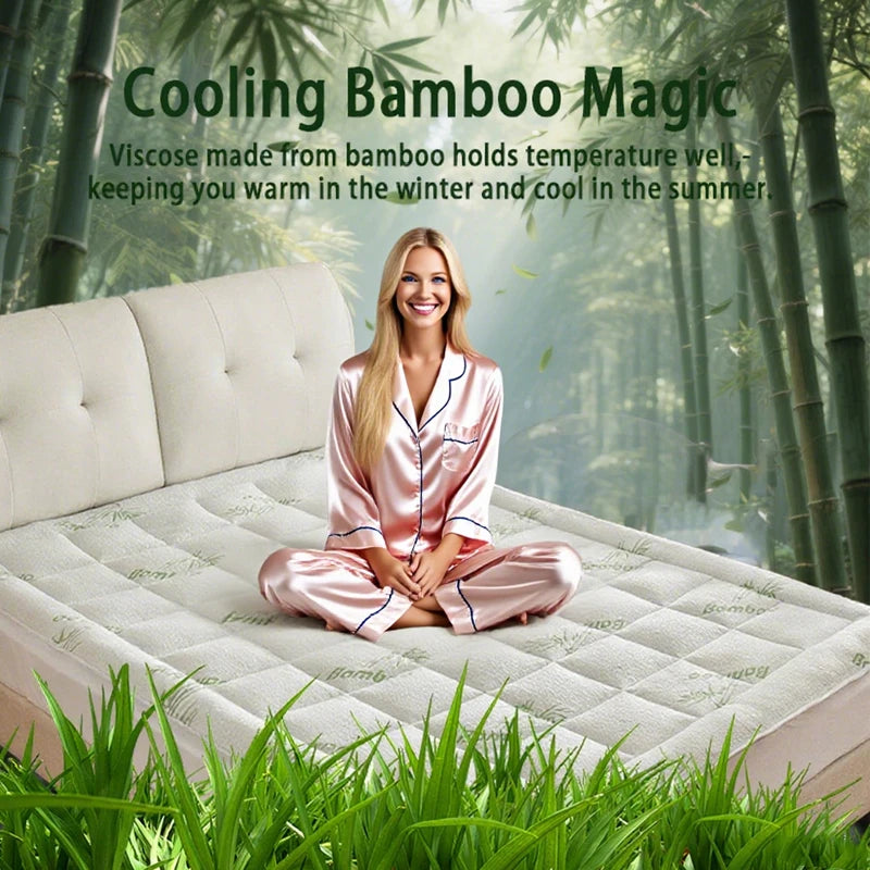 Queen Size Bamboo Viscose Mattress Topper, Thick Pillow Top Pad with Stretchable Pockets for 6-18 Inches