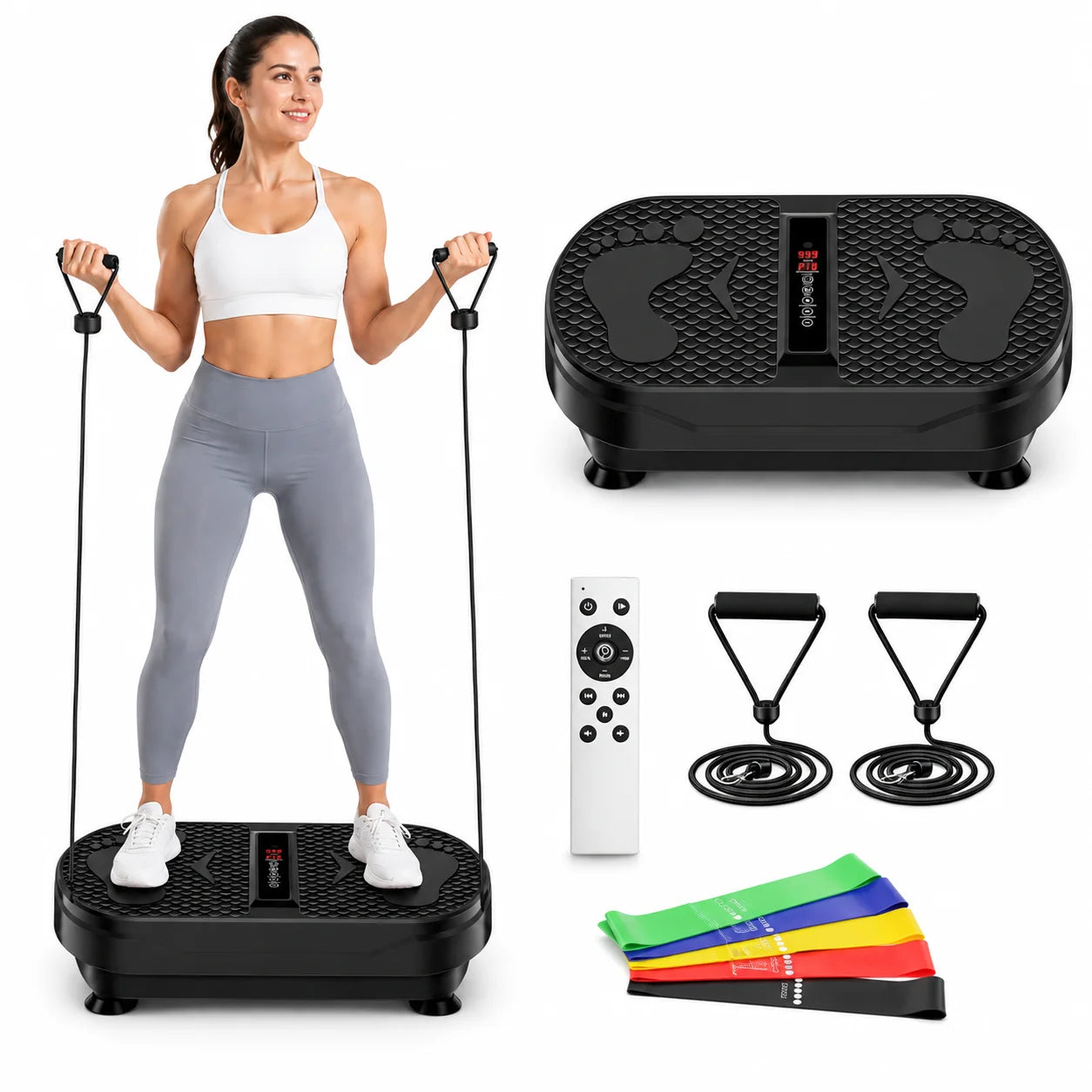 Vibration Plate Exercise Machine Whole Body Vibration Platform Fat Burning Weight Loss Slimming Shaker Machine Remote Control Adjustable Speed Home Fitness Body Shaping Equipment With Resistance Bands & Elastic Bands