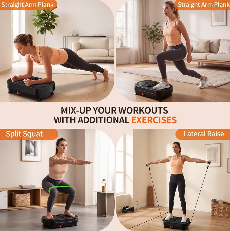 Vibration Plate Exercise Machine Whole Body Vibration Platform Fat Burning Weight Loss Slimming Shaker Machine Remote Control Adjustable Speed Home Fitness Body Shaping Equipment With Resistance Bands & Elastic Bands