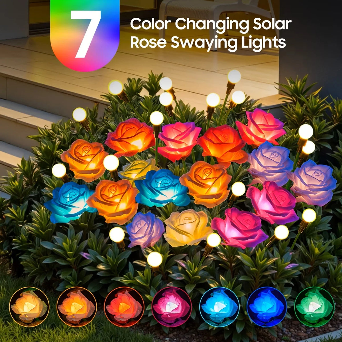 4pcs Outdoor Waterproof Solar Rose Lights with 4 Realistic Lighted Flower Heads Garden Decorative Lamp For Home Patio Decoration