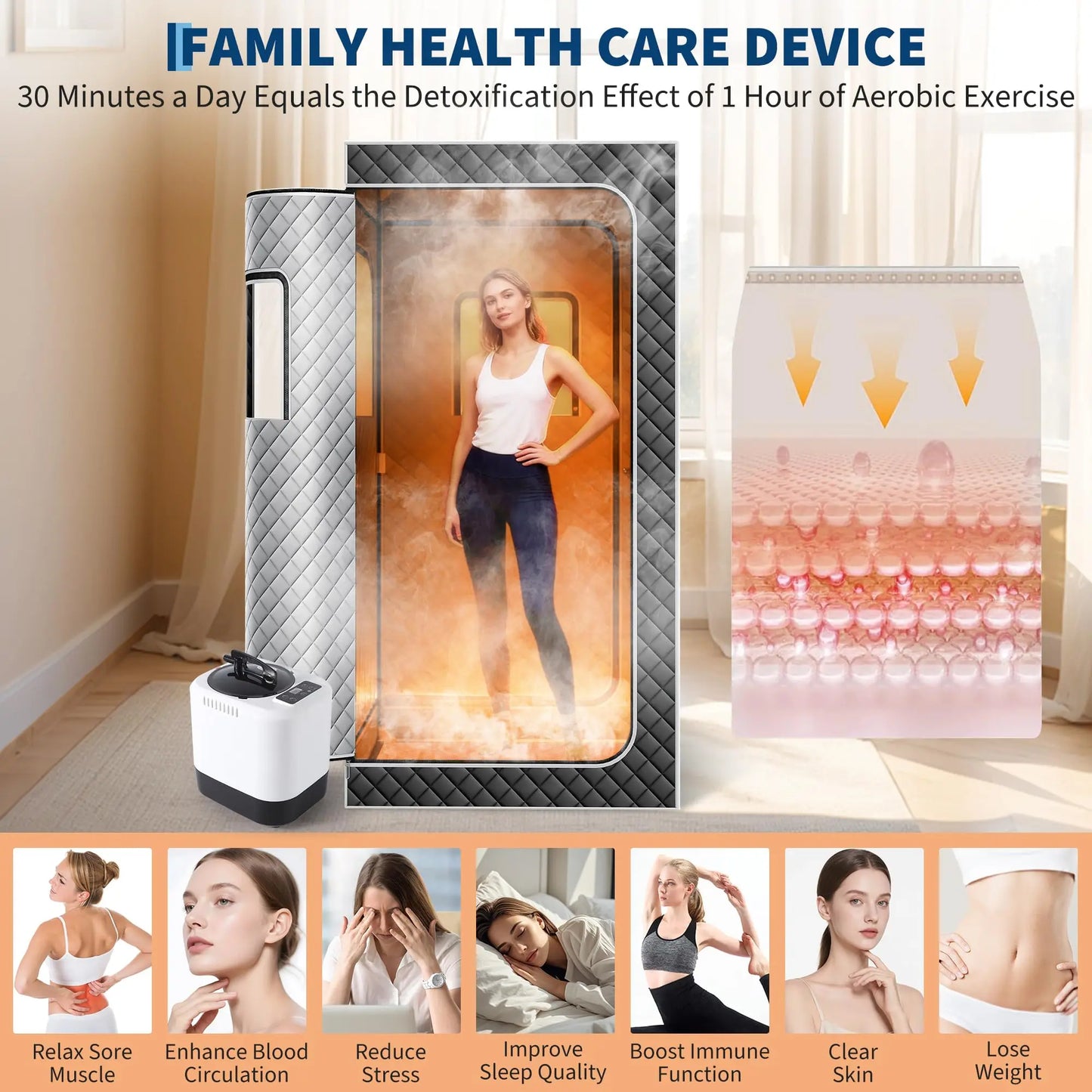 Sauna Box,Portable Sauna for Home with 4L 1500W Steamer,Portable Steam Sauna Tent with Explosion Zroof Zip,99 Mins Timer,Foldable for Home