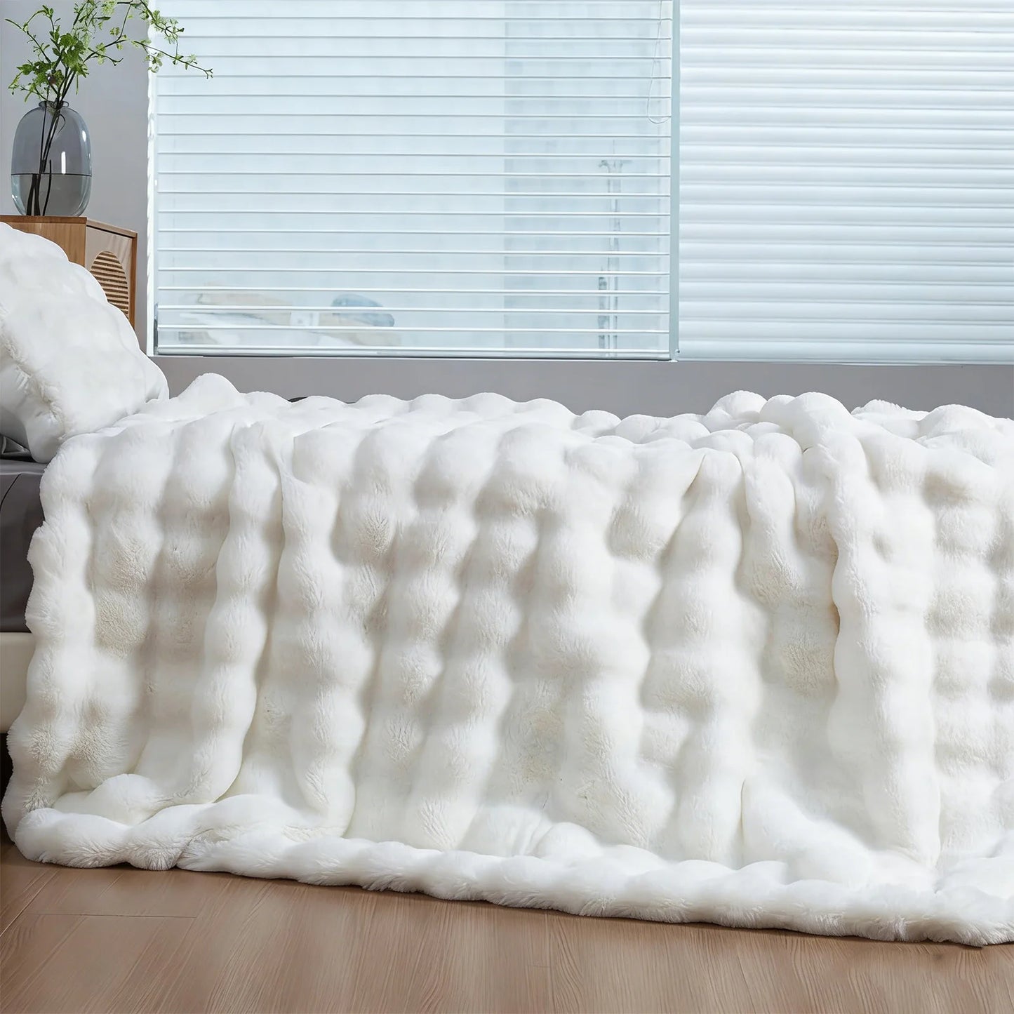 Soft Cozy Faux Fur Rabbit Blanket, Warm Thick for Bed Sofa Office, Elegant Home Decor, Perfect Gift, Durable and Versatile