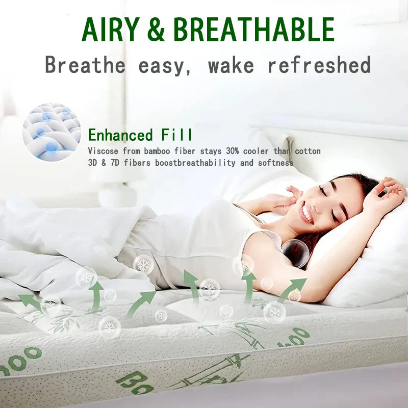 Queen Size Bamboo Viscose Mattress Topper, Thick Pillow Top Pad with Stretchable Pockets for 6-18 Inches