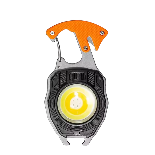 Multi-functional keychain flashlight, mini tool, bottle opener for outdoor camping and hiking, life whistle, multi light mode po