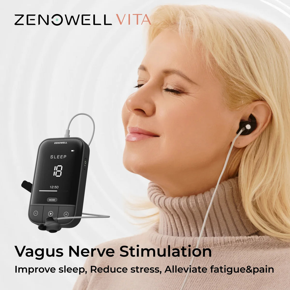 ZenoWell Vita Vagus Nerve Stimulation for Deep Sleep, Anxiety Relief HRV Optimization – Drug-Free Calm Stress Resilience