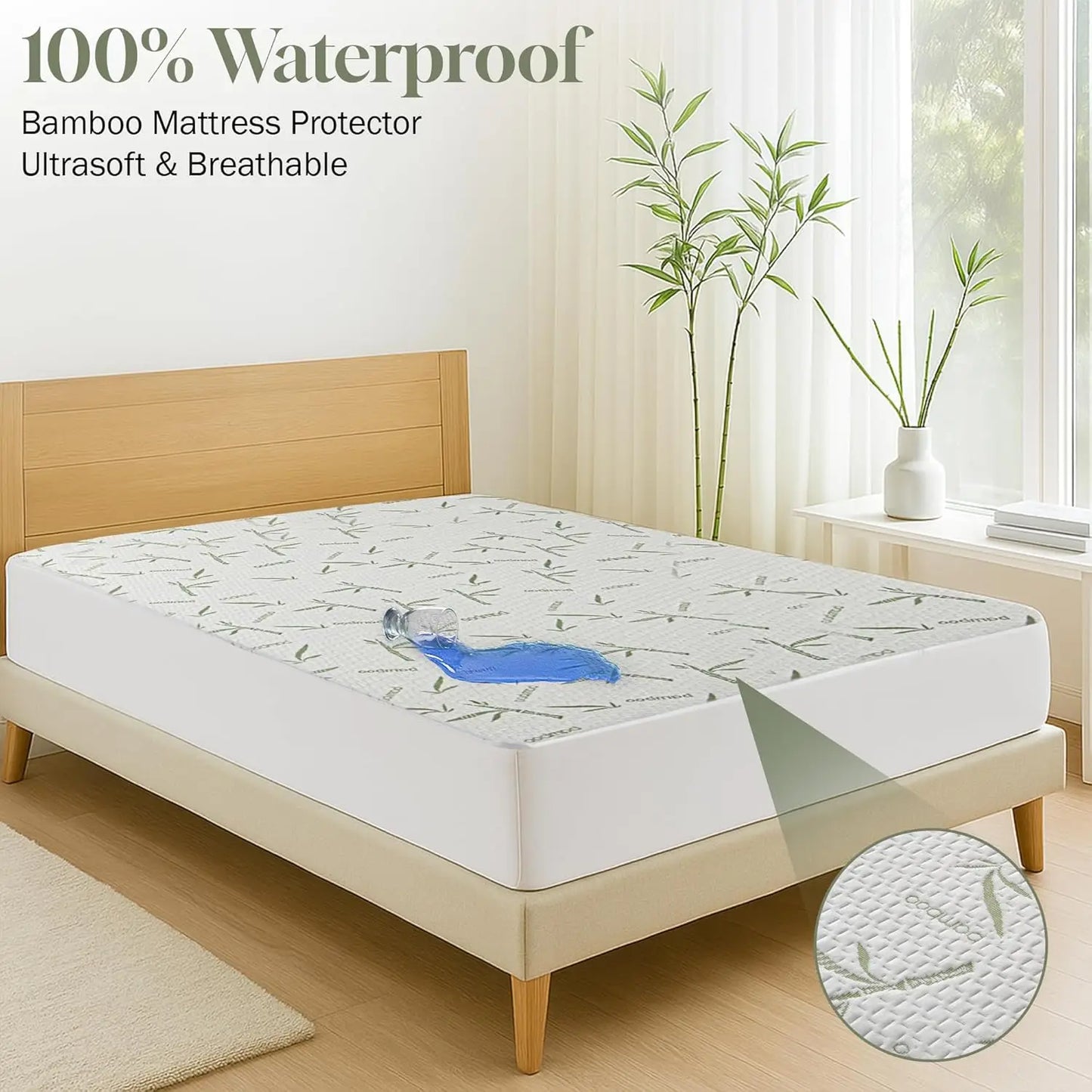 Mattress Protector, 100% Waterproof & Ultra-Tech Cooling Rayon dervied from Bamboo Viscose - Fitted Sheet Style, Deep Pocket