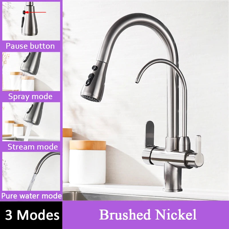 Shinesia Touch Sensor Filter Kitchen Faucet Gourmet Pull Out Pure Water Tap Dual Handle Black Kitchen Sink Mixer