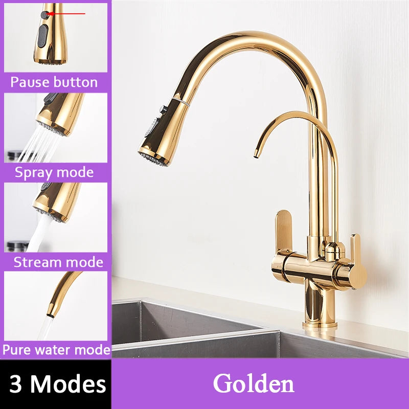 Shinesia Touch Sensor Filter Kitchen Faucet Gourmet Pull Out Pure Water Tap Dual Handle Black Kitchen Sink Mixer