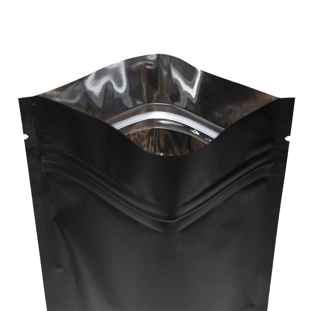 100pcs Premium Matte Black Stand Up Mylar Bags, Aluminum Foil Lined Smell Proof Ziplock Pouches - Best for Coffee & Food Storage