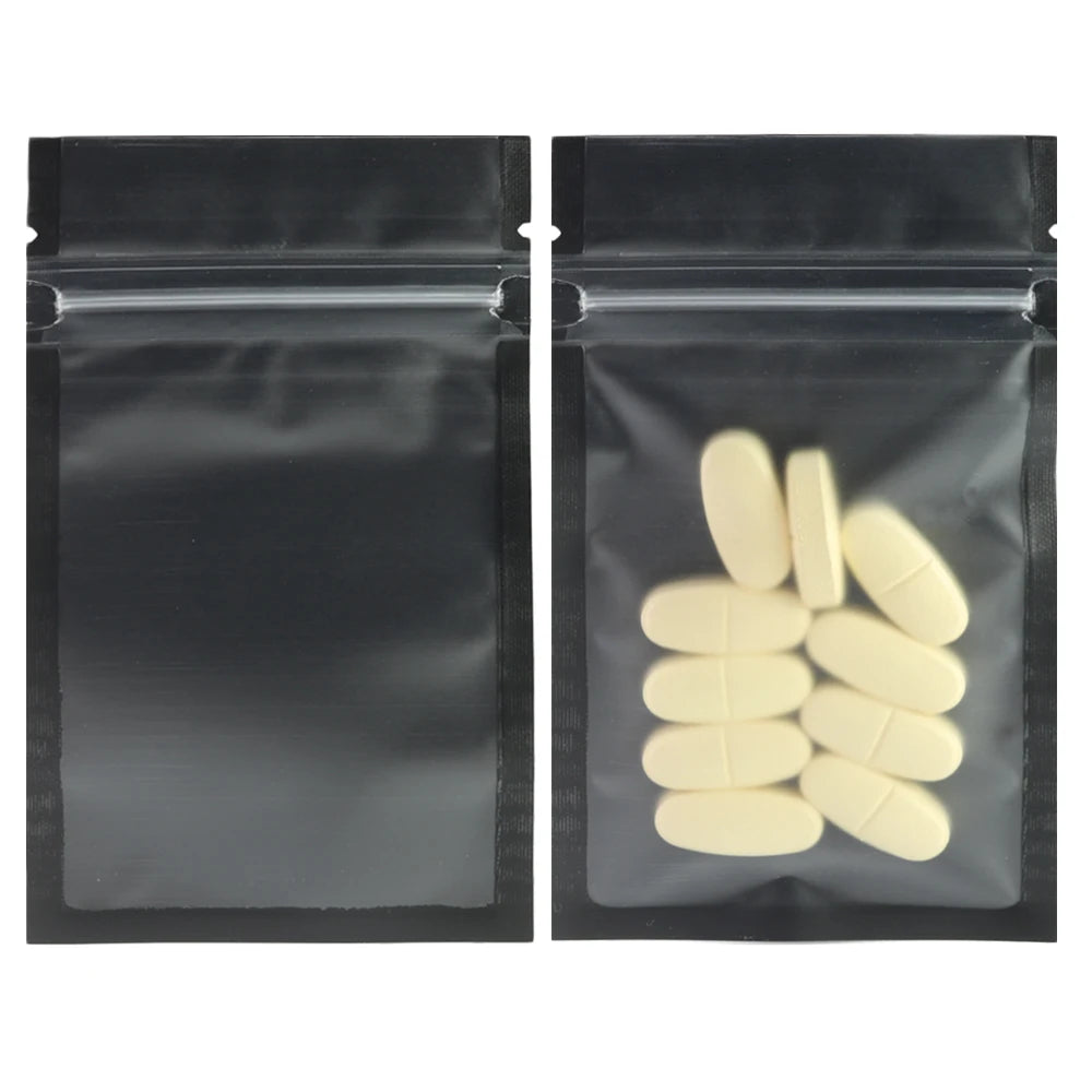 Resealable Zip Lock Bags Food Product Heat Sealable Packing Bag, 100PCS PET Plastic Mylar Pouch with Frosted Window