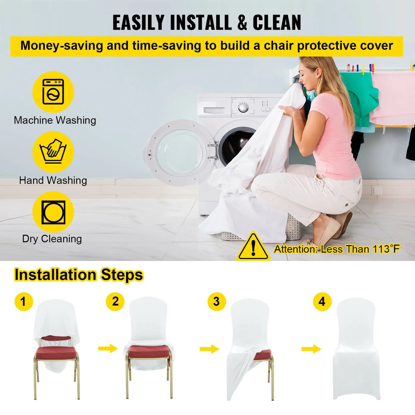 SucceBuy12/30/50/100Pcs Wedding Chair Cover Spandex Stretch Slipcover for Restaurant Banquet Hotel Dining Party White Cover