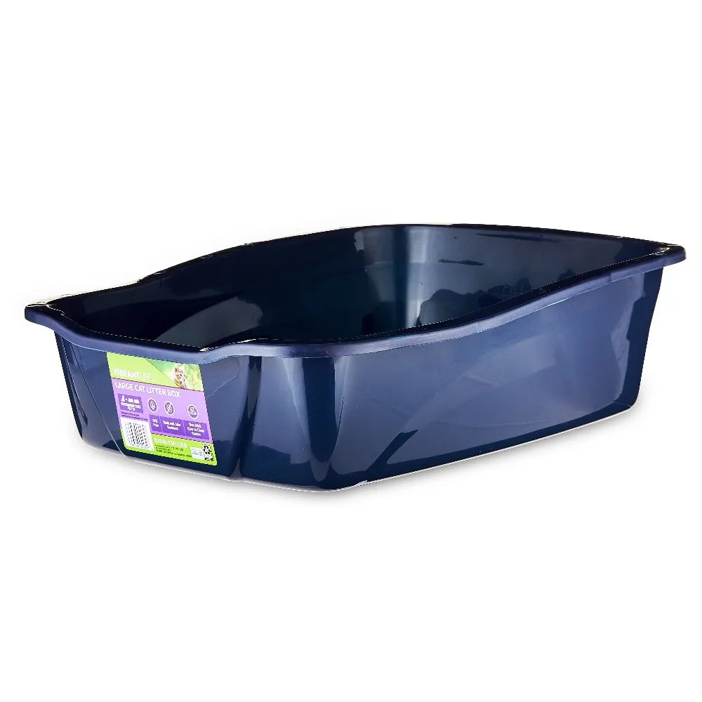 Large Open Cat Litter Box with High Sides and Low Entry for Easy Access, Removable Top Lid for Odor Control, Durable Plastic for Indoor Cats