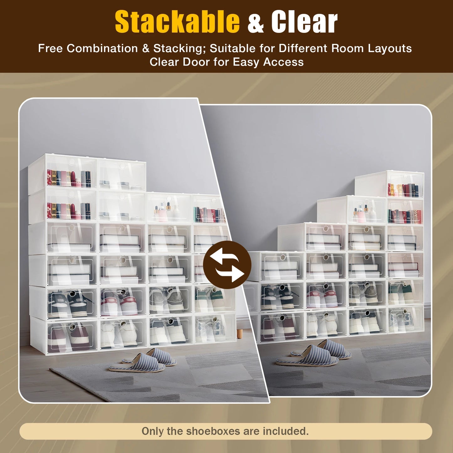 24pcs/set Transparent Plastic Shoe Case Large Thickened Shoe Box Stackable Organizer Drawer Shoe Rack White