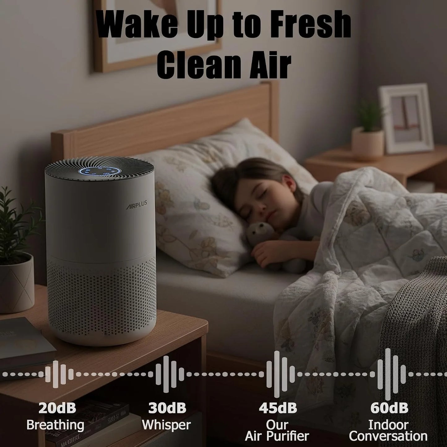 AIRPLUS Air Purifier Cleaner 99.9% Home Bedroom 1073 Sq Ft 3 In 1 Washable HEPA Filter Sleep Mode Auto Child Lock White