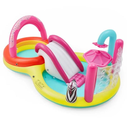 Inflatable Kiddie Pool 110 x 66 x 40 with Water Slide and Play Center for Outdoor Summer Water Toys with Sprayers Ring Toss Bal