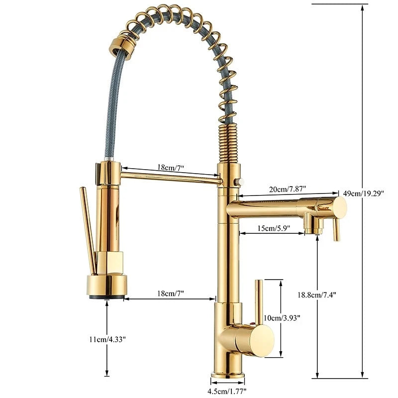 SHBSHAIMY Gold Spring Kitchen Faucets Pull Down Kitchen-Sink Crane Dual Swivel Spout Tap Hot Cold Water Mixer