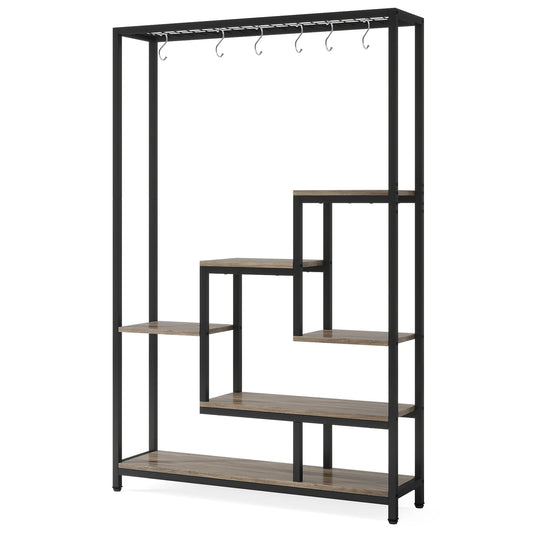 Tribesigns 5 Tiers Tall Indoor Plant Stand 70.9 inches Large Metal Plant Shelf with 10 PC S Hanging Hooks for Garden