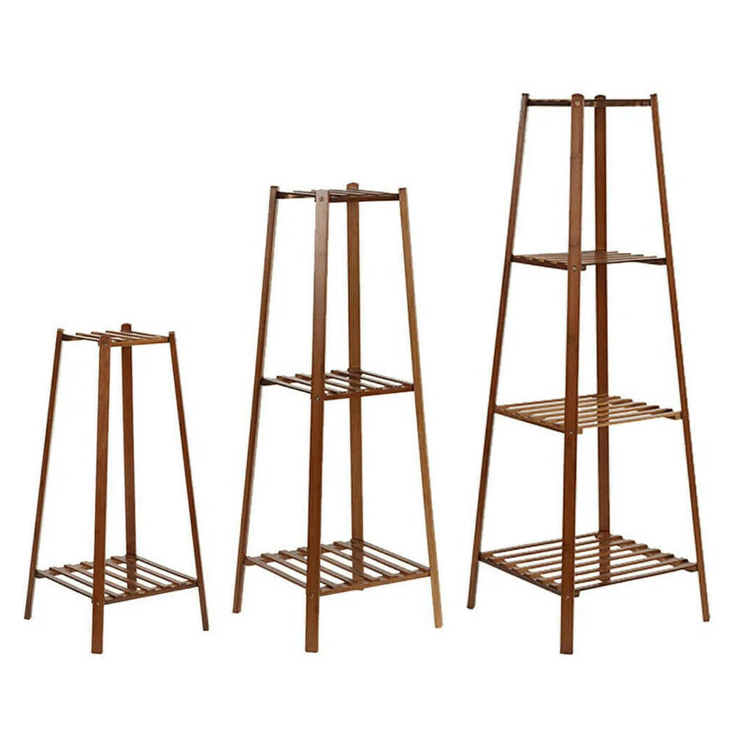 Tiered Bamboo Plant Pot Holder Tall Plant Display Shelf Flower Stand Indoor