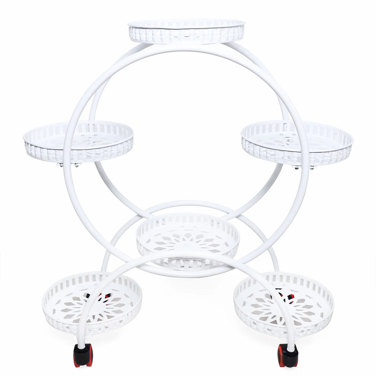 4-Tier Plant Stand with Wheels, Multi-Tiered Plant Display Shelf with 6 Trays, Staggered Plant Holder for Balcony Garden