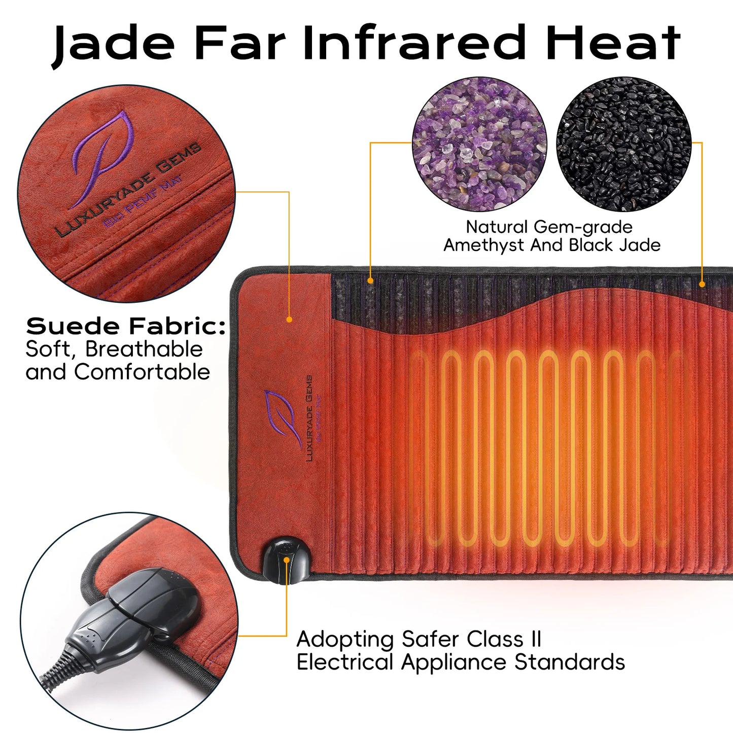 Luxuryade D190 Pemf  Amethyst Mat Far Infrared Bio Therapy Heating Tourmaline Crystal Body Massage Mattress