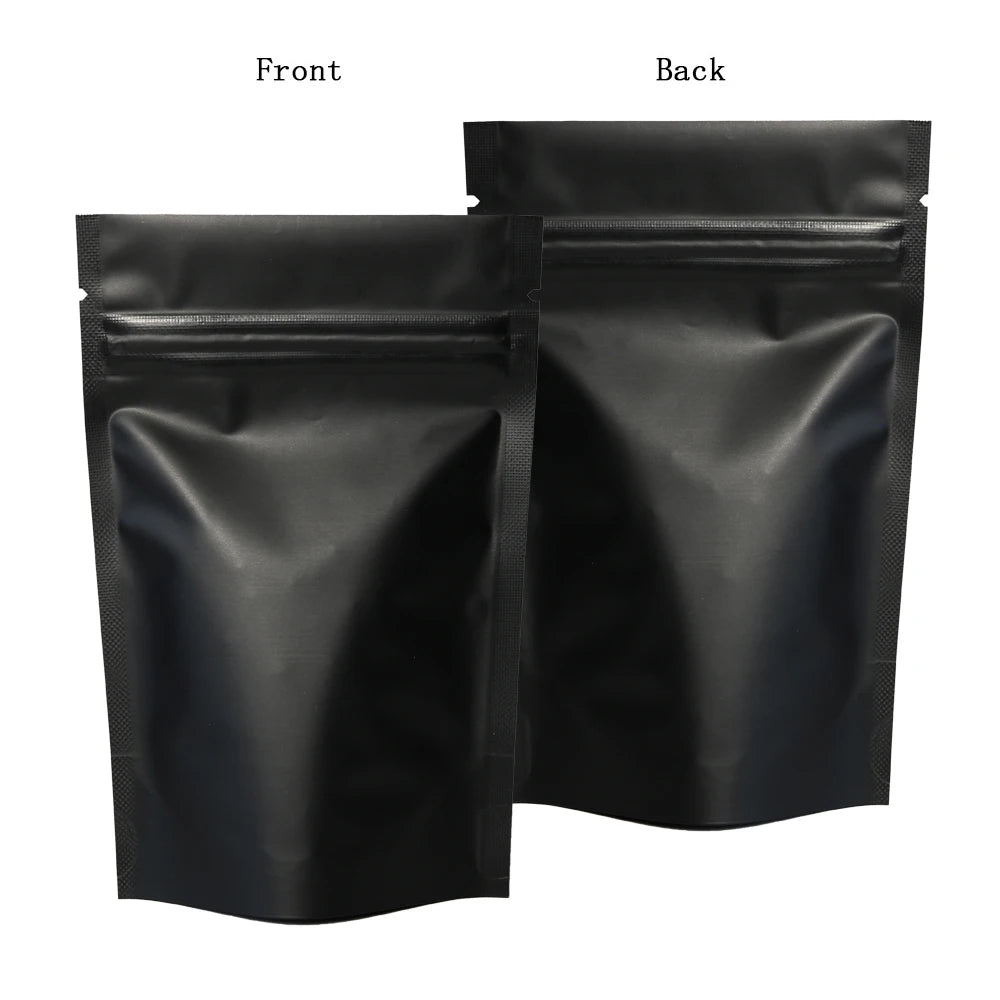 100pcs Premium Matte Black Stand Up Mylar Bags, Aluminum Foil Lined Smell Proof Ziplock Pouches - Best for Coffee & Food Storage