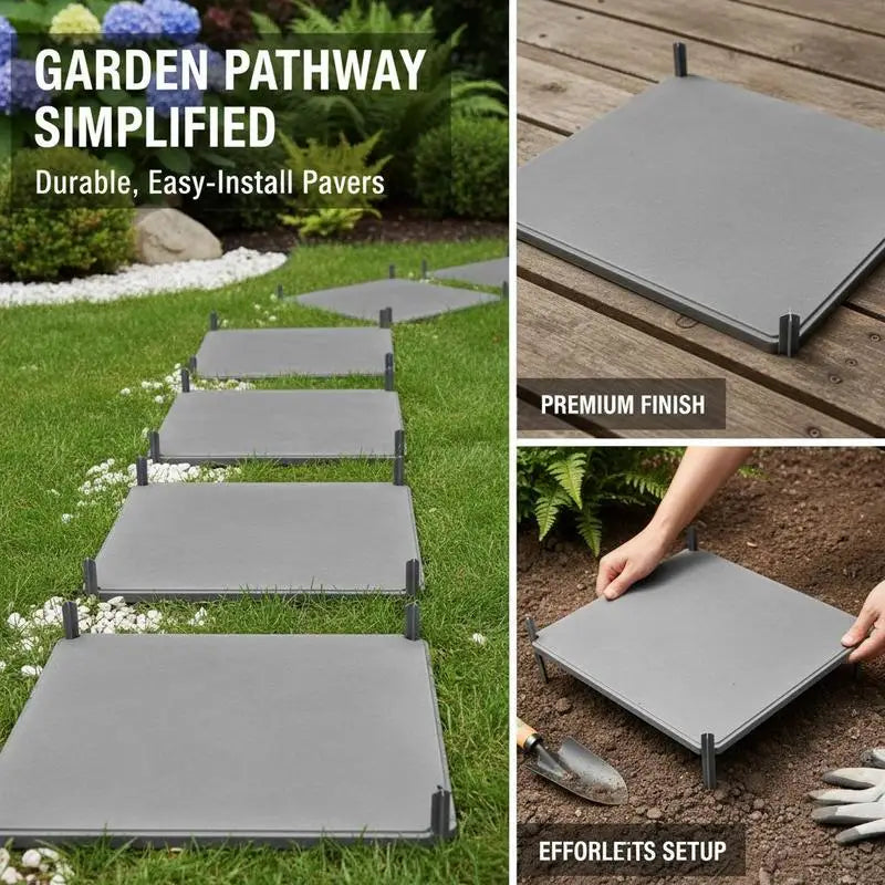 Outdoor Pathway Pavers 15.5 x 15.5 in For Lawn Patio Landscape, Decorative Walkway Blocks Ground Stakes Smooth Surface Grey 4Pcs