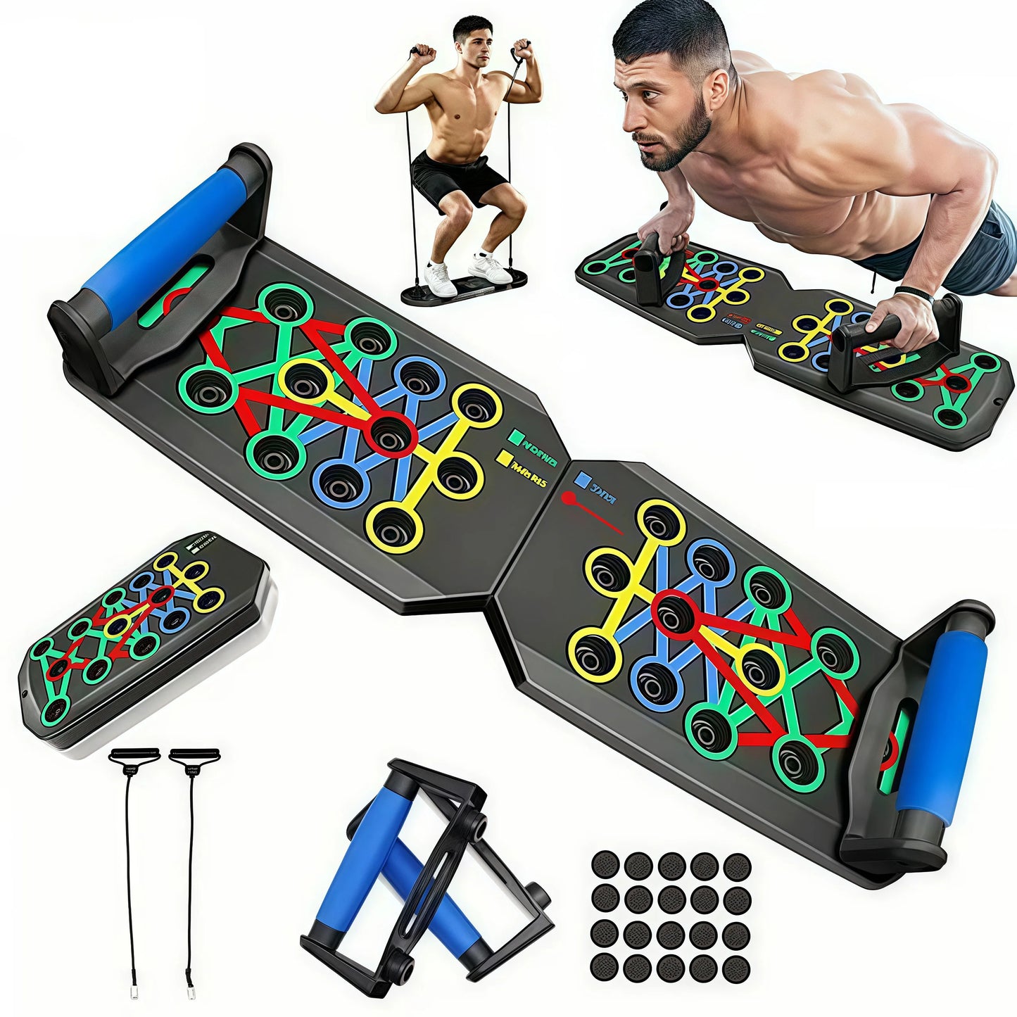 Foldable Push Up Board with Resistance Bands, Multifunctional Pushup Bars, Portable Home Gym Workout Equipment, Target Chest Back Shoulder Triceps Muscle Training System for Men Women