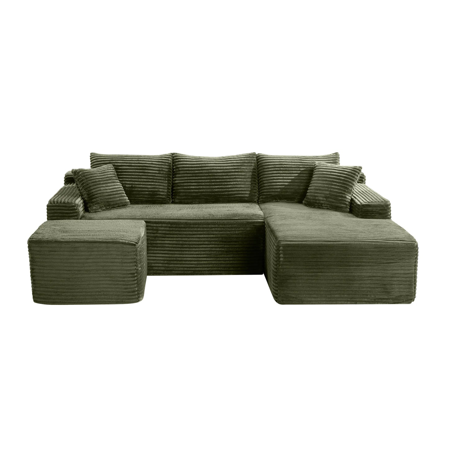 94.5" U-Shaped Sectional Sofa with Deep Seat, No Assembly Modular Cloud Couch in Corduroy Fabric with Ottoman, Space-Saving Sleeper for Living Room Bedroom Apartment, Black