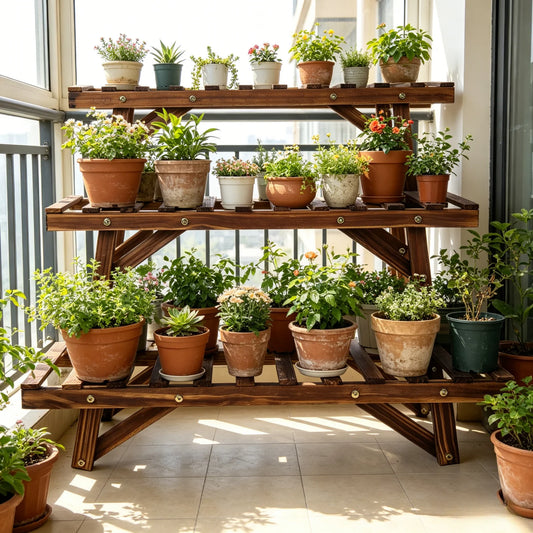 3 Tier Ladder Shelf Wood Plant Stand for Garden Balcony Living Room Plant Display Rack Flower Pot Holder Planter Organizer