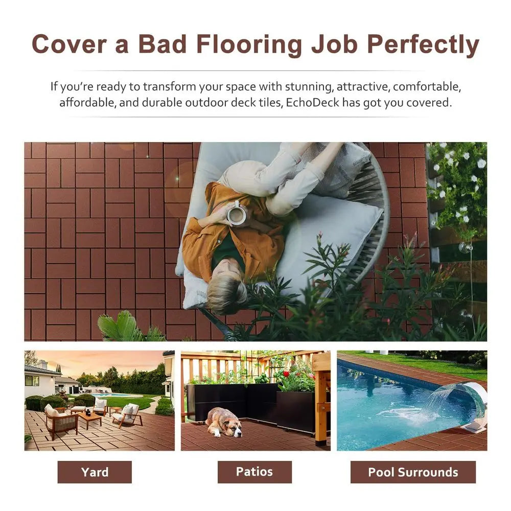 Interlocking Deck Tiles, Patio Deck Tiles, 44 Pack Deck Tiles Interlocking Outdoor All Weather, 12'x12', 8 Slat, 44 Sq. T, Highl