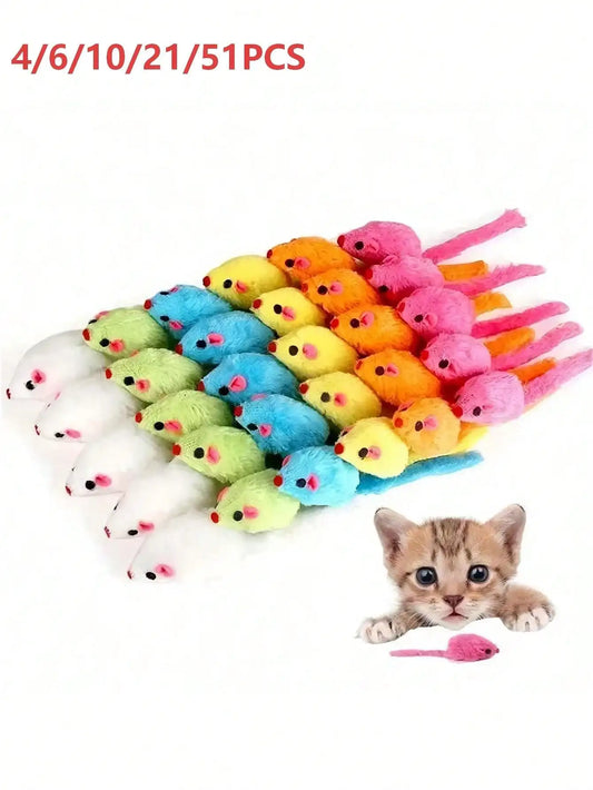 51pcs/4/6/10pcs New Soft Plush Mouse Cat Toys - Interactive Entertainment And Exercise, Suitable For All Ages, Lightweight, Multiple Colors And Styles, With Red Nose And Tail, Indoor Cat Toys