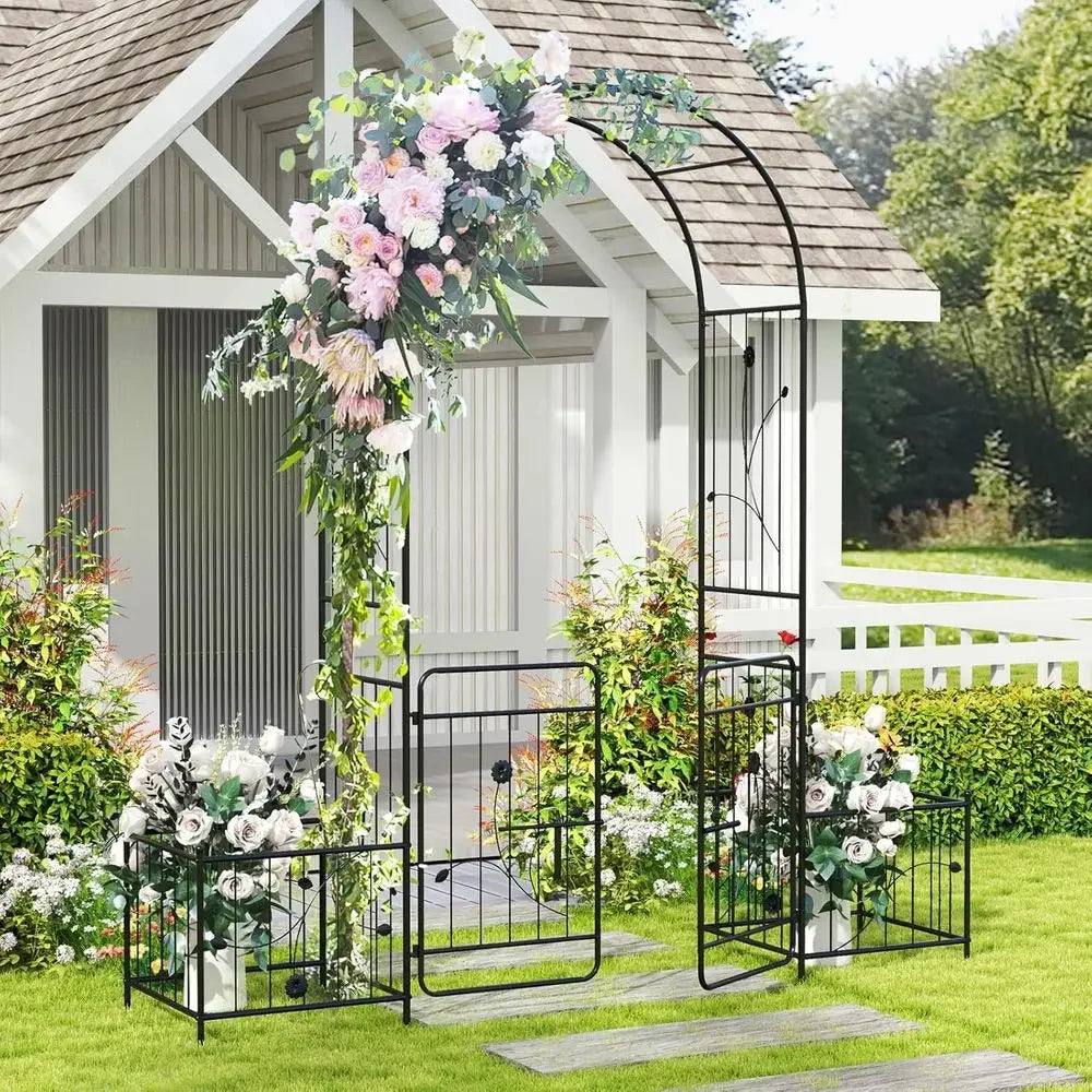 86-inch Metal Garden Arbor with Planter, Climbing Plants Support, and Wedding Archway for Outdoor Decor