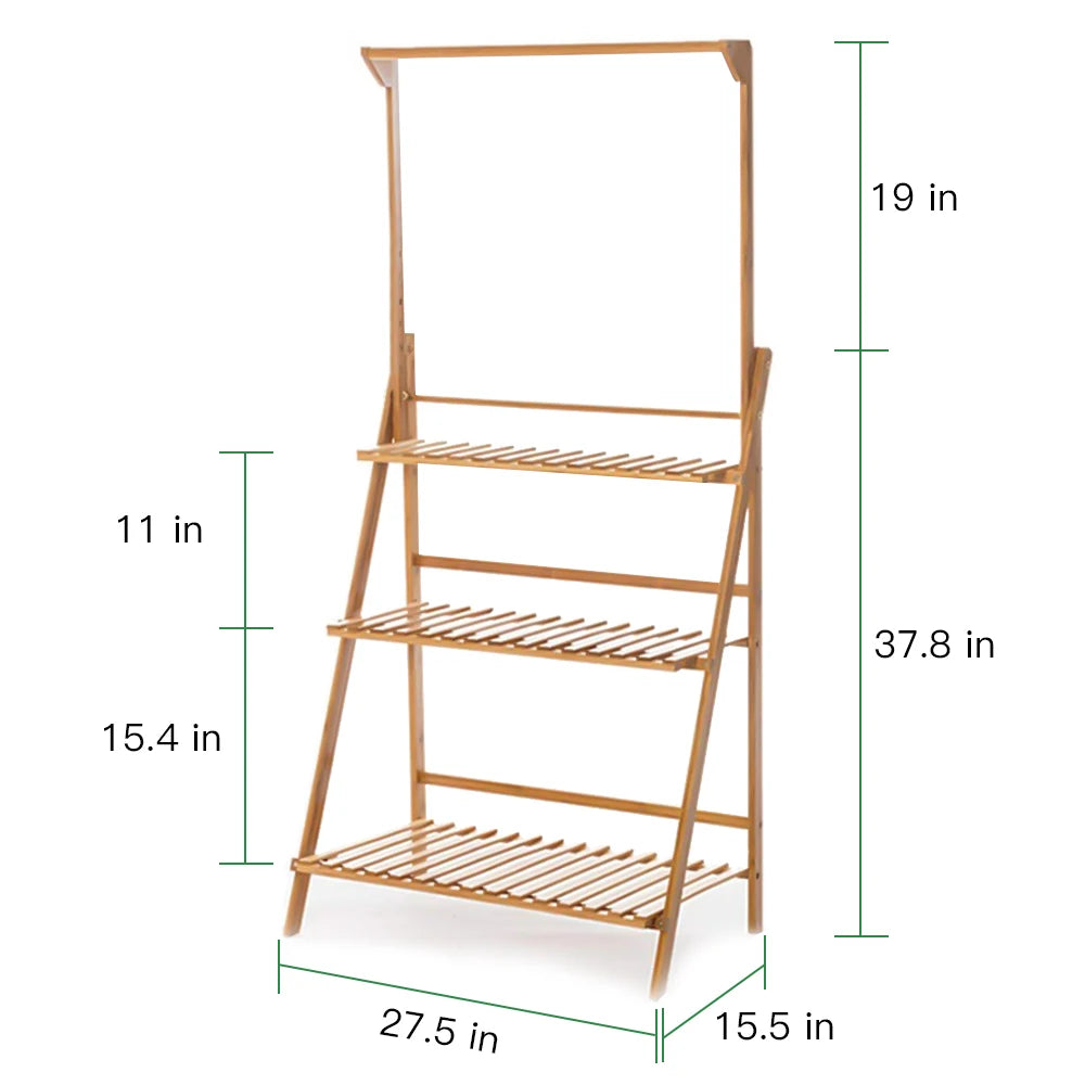 Folding Bamboo Plant Stand, Flower Pot Shelf, Multi-Use for Greenhouse Indoor and Outdoor, 3 Tier