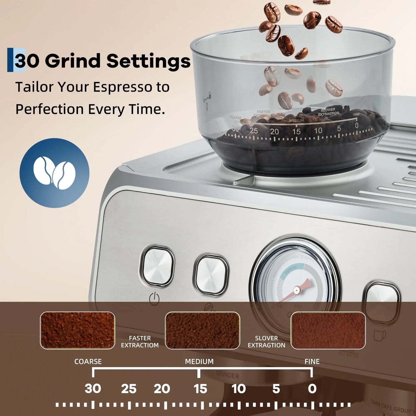 Espresso Machine With Grinder 20 Bar Stainless Steel Pressure Maker Featuring Removable 2.8L Water Tank Adjustable Shot Volume Professional For Home Barista And Office